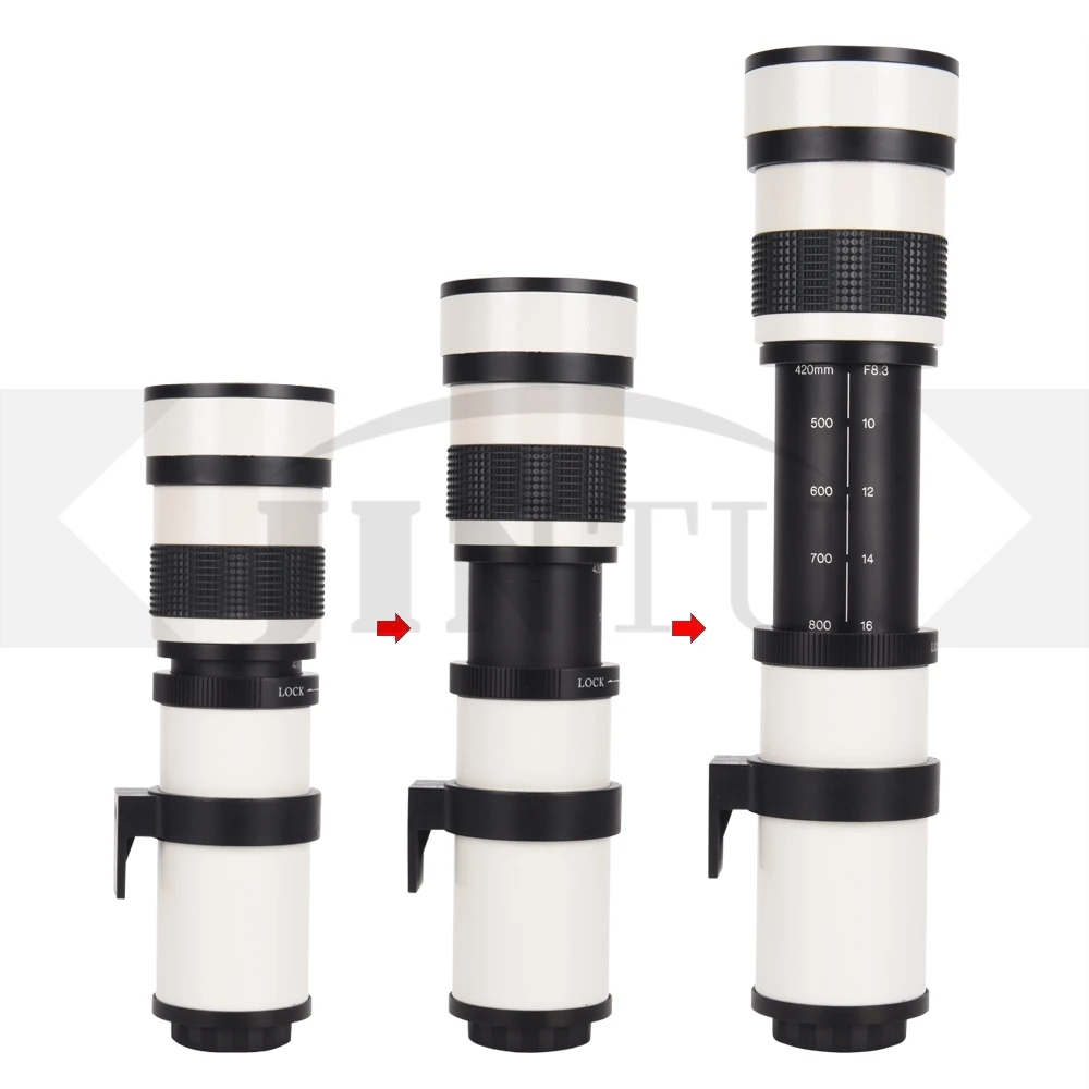 JINTU белый 420-800 мм F/8,3 MF телеобъектив+ 3 в 1 комплект для очистки+ 67 мм УФ+ 67 мм бленда объектива для камеры Pentax K-Mount SLR