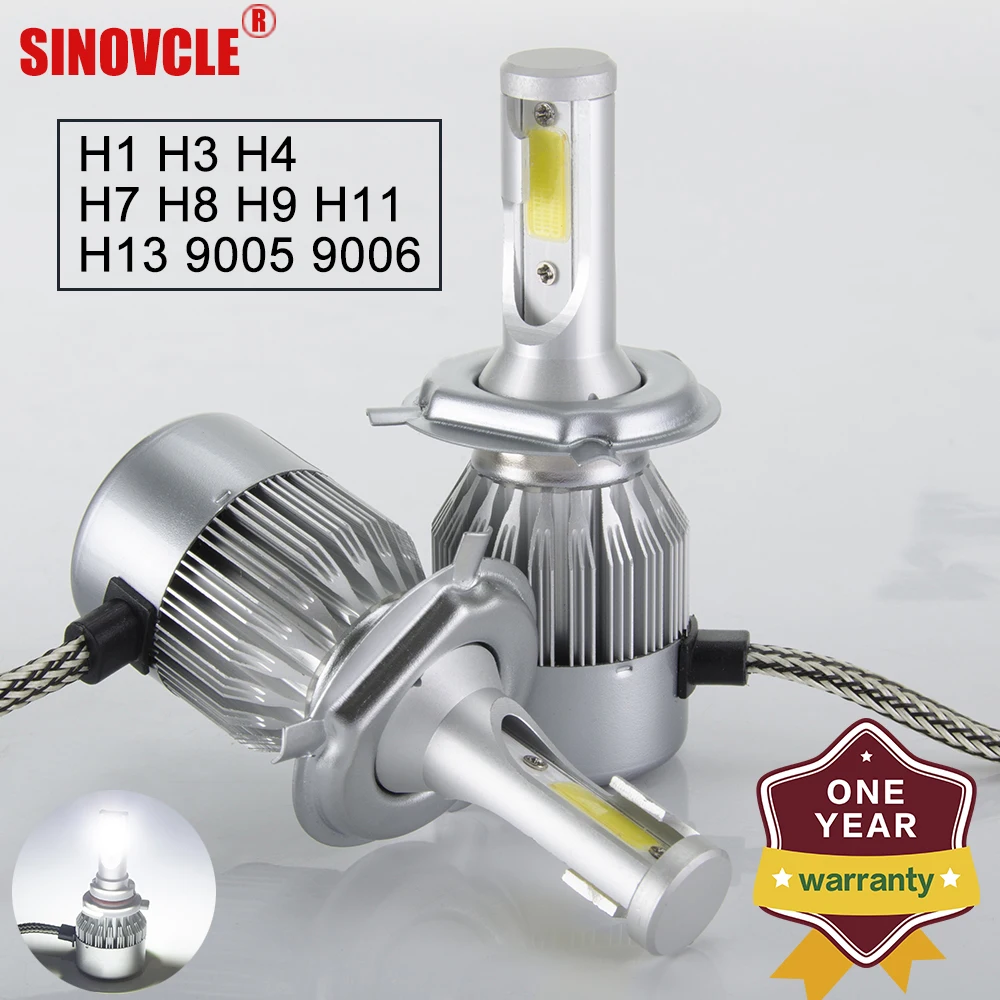 Sinovcle H7 H4 автомобиля Светодиодный лампа фары H1 H3 H8 H9 H11 H13 9005 9006 лампы Авто 6500 K 8000LM 12 V