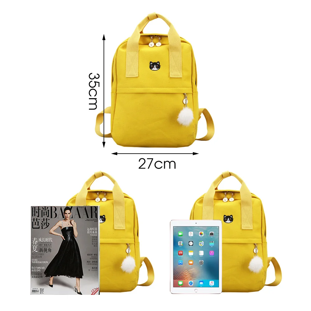  TTOU Japan and Korea Style Harajuku Cute Embroidery Cat Crown Canvas Backpack Lovely Preppy Style S - 32909766945