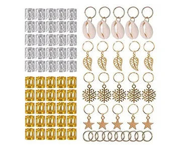 

80PCS Gold Hair Braid Dreadlocks Beads Hair Leaf star shell diy hair clip Hair Cuffs Dread Tube Charm Dreadlock Accessaries