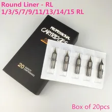 Caja de cartuchos de agujas de tatuaje grises Premium de 20 piezas 0,30/0,35mm-revestimiento redondo 1/3/5/7/9/11/13/14/15RL