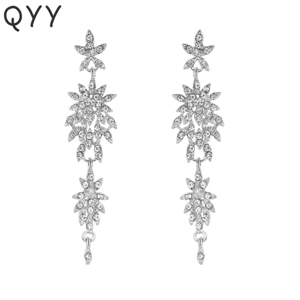 

Fashion Austrian Crystal Party Women Girls Long Drop Earrings Wedding Earrings for Bride Bridesmaids