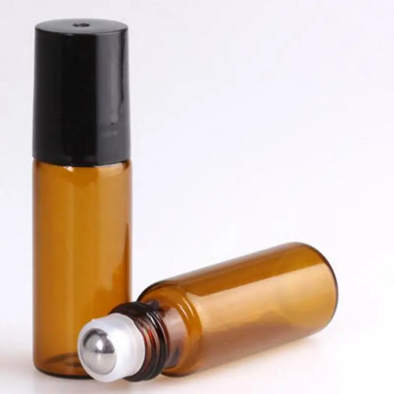 

Refillable 5ml Amber Steel Metal Roller ball Roll On Perfume Glass Bottles Essential Oil Bottle LX1028