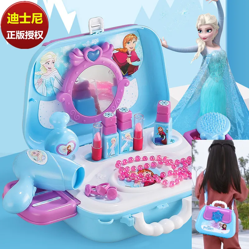 Disney Makeup Toy Frozen Makeup Backpack Dressing Table Elsa Cosmetic Case Girl play house Makeup Toy Christmas present