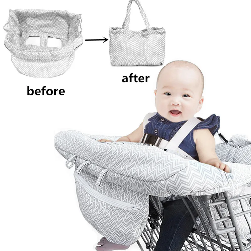 

Baby Accessories Shopping Trolley Seat Pad Gray Stripe Practical Stroller Portable Cart Cushion Protective Kids Childern Soft