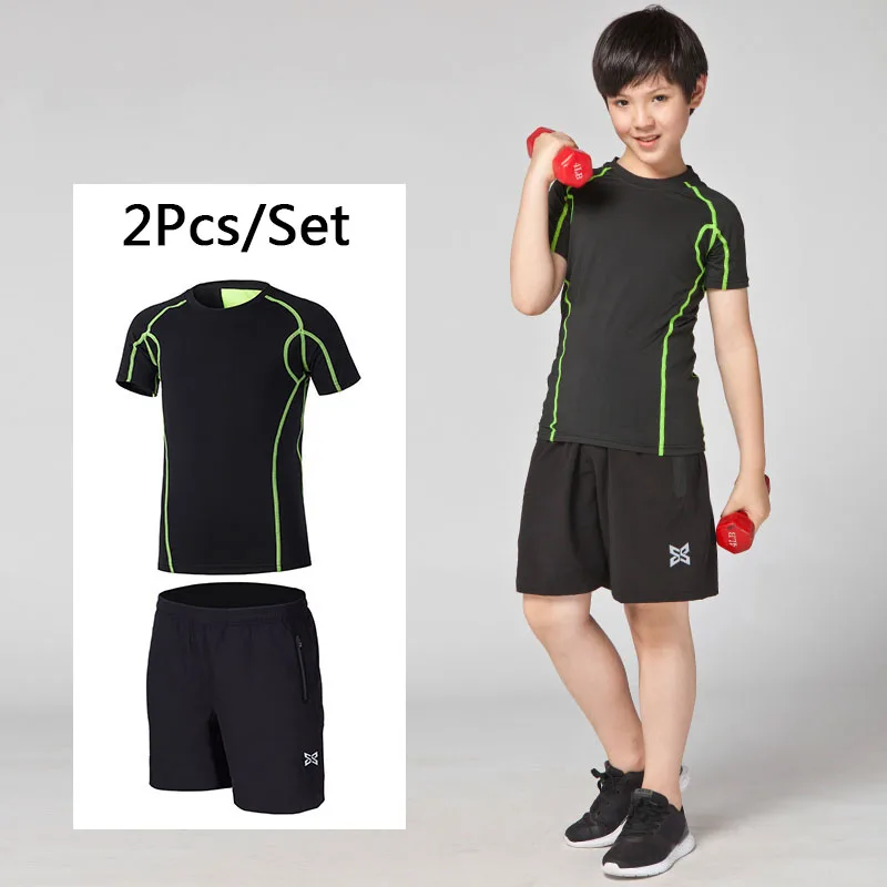 Kids compression base layer running Shorts shirts sets jogging shorts