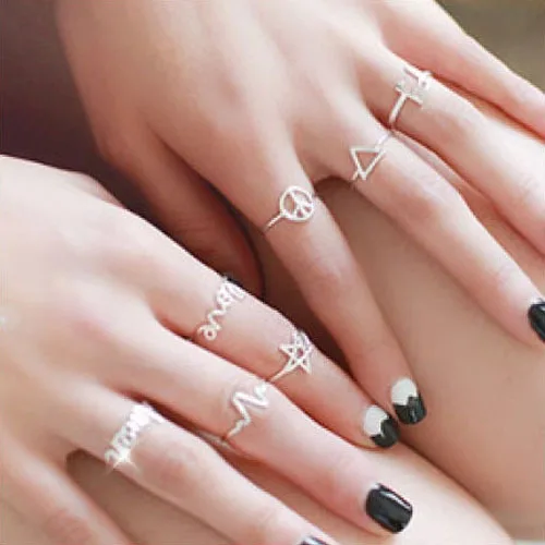 

MLKENLY Authentic 925 Sterling Silver Finger Open Rings Peace Heartbeat Triangle Five Stars Musical Notes LOVE AMEN For Women