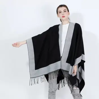 

Plain color Women's Autumn Winter Poncho Scarf Fashion Blanket lady Shawl Tassel Cape pashimina border ruana retail LL190552