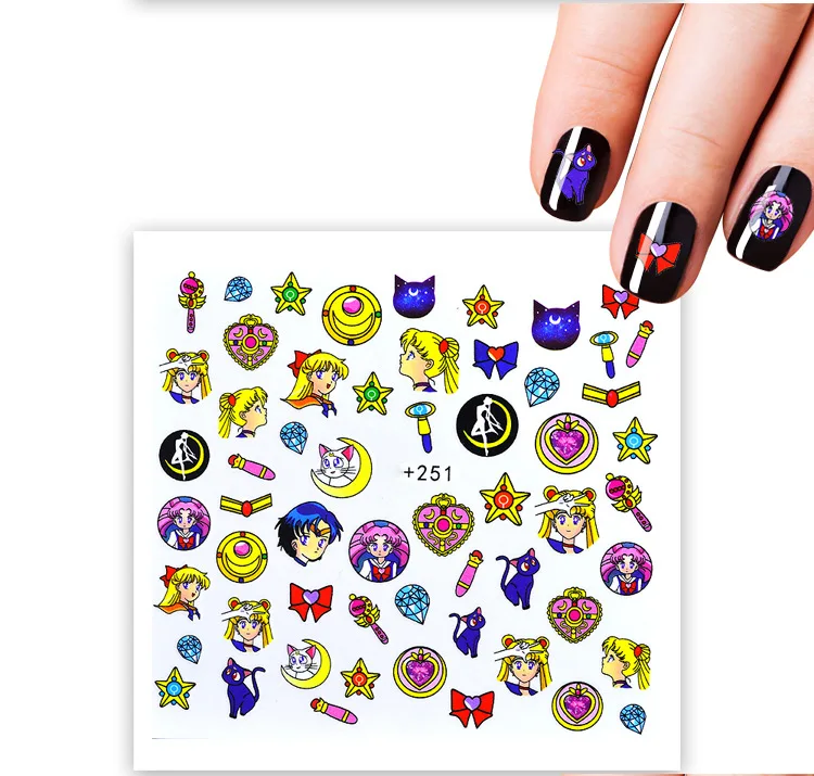 

Nail Sticker Water Decals Sailor Moon Moon Cat Nails Stickers Slider Art design Decoration Tattoo Manicure Foil Adhesive Wraps