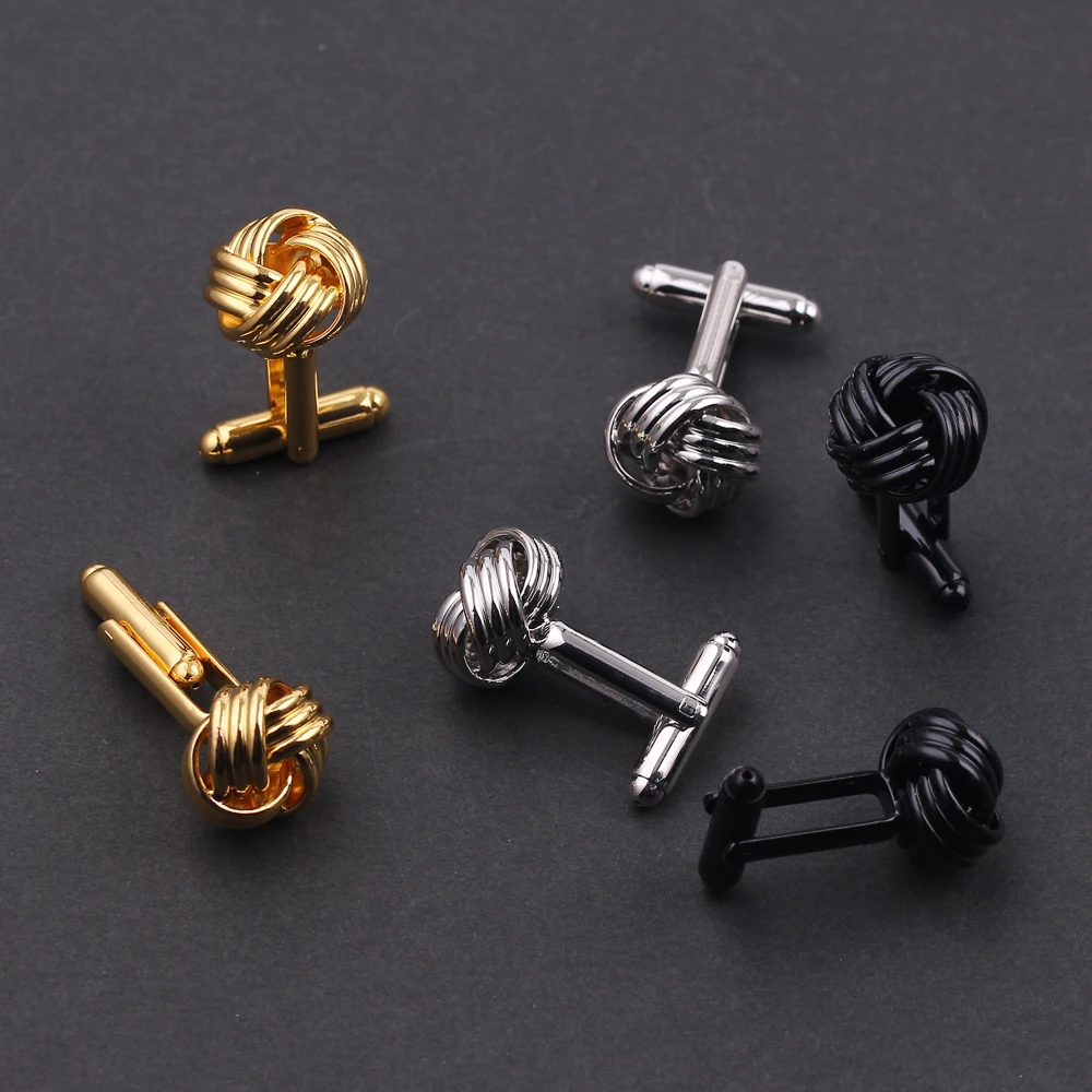 

3 Colors Simple Knot Design Cufflinks Daily Work Wedding Shirt Tie Clip Trendy Alloy Top Quality Cufflink For Women Men