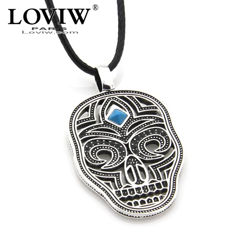 

925 sterling silver Skull Mask Pendant with Leather Male Necklace Punk Necklace Bijoux Jewelry Gift For Men thomas sabor party