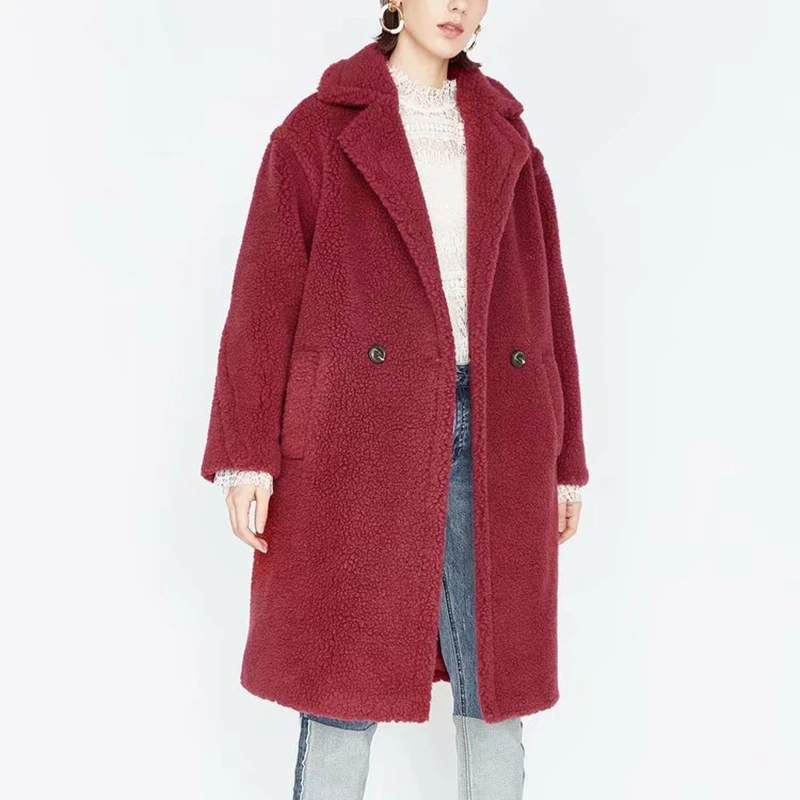 Зимнее плотное теплое пальто из искусственного меха зимнее длинное пальто двубортная верхняя одежда с карманами и длинными рукавами Повседневная Уличная одежда
