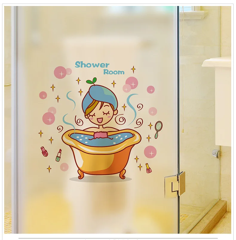 Красивая девушка в ванной стеклянная дверь наклейка на стену душ водонепроницаемый ванная комната украшение дома искусство наклейки s обои