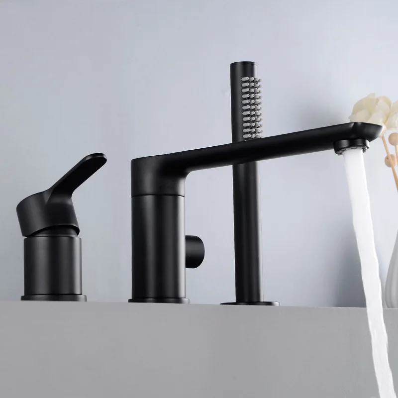 

Massage bathtub side type hot and cold water faucet three or four hole piece set swivel water outlet full copper split faucet