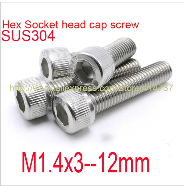 

100pcs/lot DIN912 Stainless Steel 304 M1.4 Cap Head Hexagon Socket Screw