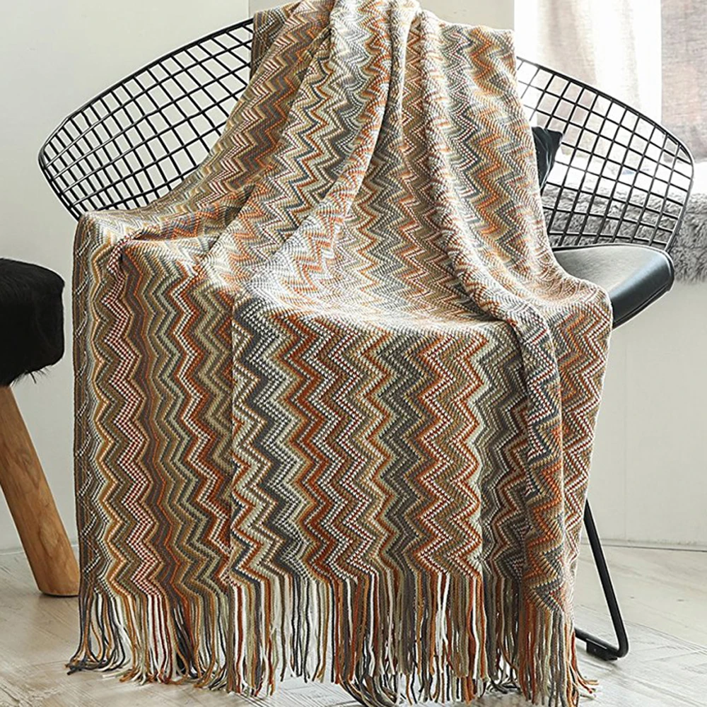 Bohemian Style Knitted Throw Blanket