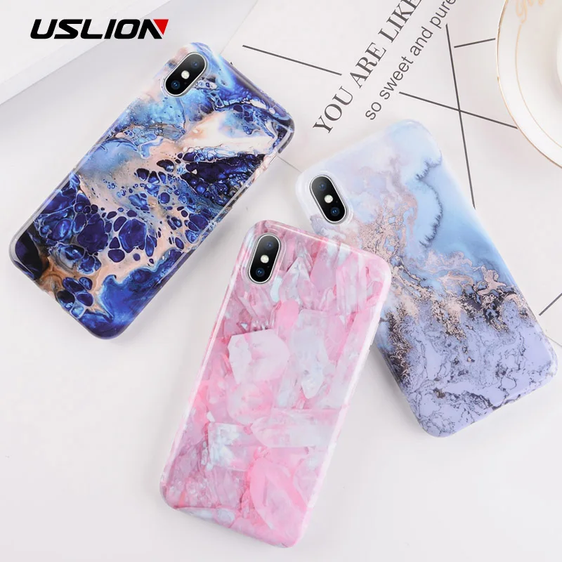 

USLION Marble TPU Phone Case For iPhone 7 6 6s Plus Colorful Stone Image Pattern Cases For iPhone 8 7 X Plus Soft Back Cover