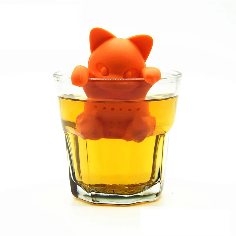 WOWCC креативный ситечко для чая с изображением котенка из мультфильма силиконовый милый котенок для заварки чая милый оранжевый котенок силиконовые чайные инструменты
