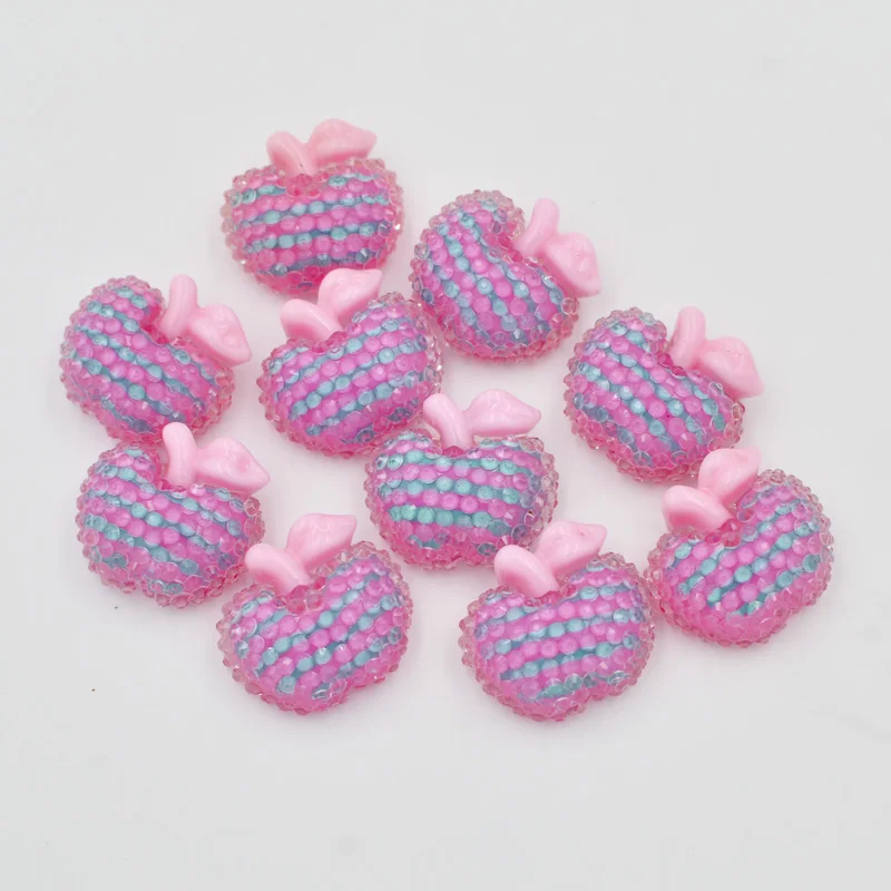 

New 10PCS Double-deck Resin Candy color lattice Apple Flat back rhinestone children ornaments diy buttons PF211