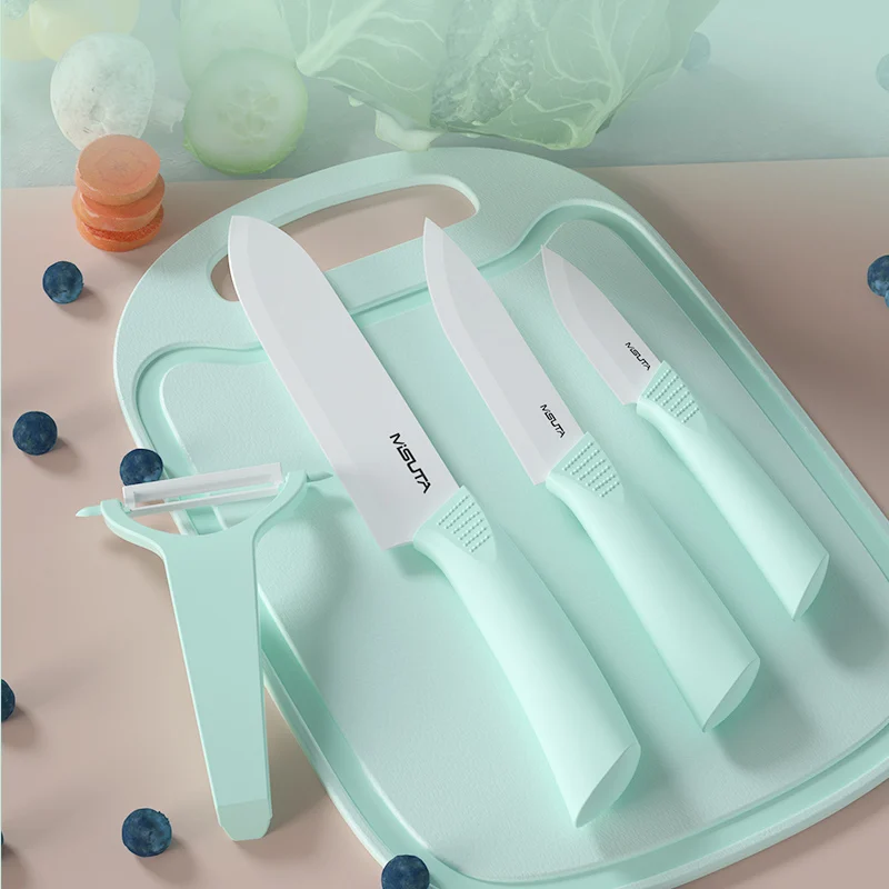 Набор керамических ножей детский дополнительный нож для еды нож для очистки фруктов разделочная кухонная доска набор ножей - Цвет: Green