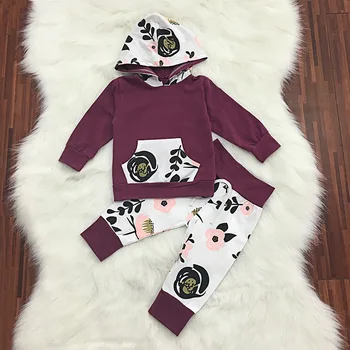 

Newborn Baby Girls High Quality Clothes Set Soild Hoodie+ Floral Pant 2Pcs Set Baby Clothing Set