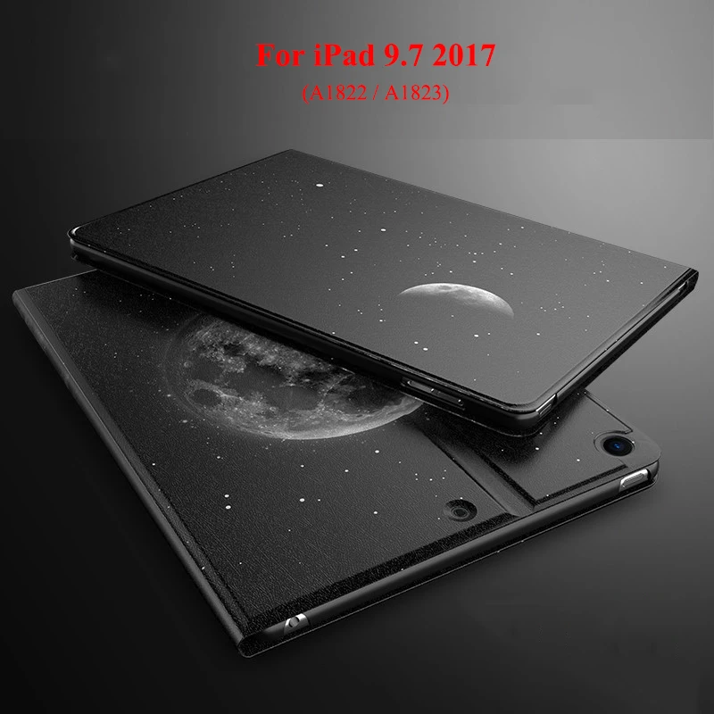 

Case for iPad 9.7 '' 2017 Cartoon Print Smart Tablet Case Luxury Stand Silk Leather Hard PC Cover Coque for iPad 9.7 2018 Case