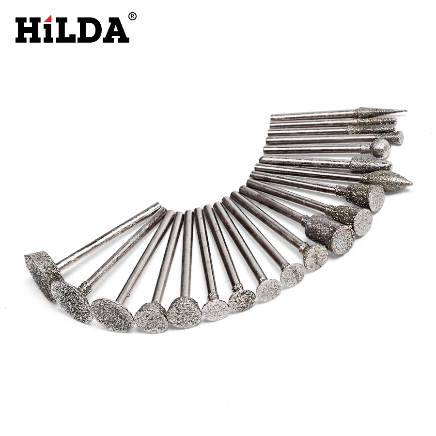 

HILDA Diamond Burrs Tungsten Burrs Rotary Tool Drill Bit Grinding Head Dremel Accessories Bits 20pcs