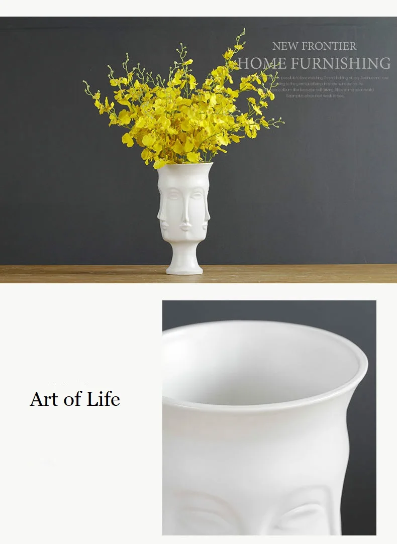 Креативная керамическая ваза для лица, искусственные цветы, декоративная белая ваза, скандинавские украшения для дома