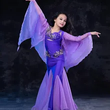 Шикарный детский сценический костюм для девочек; костюм индийской принцессы для восточных танцев; бюстгальтер; юбка «рыбий хвост»; Фиолетовый Цвет;