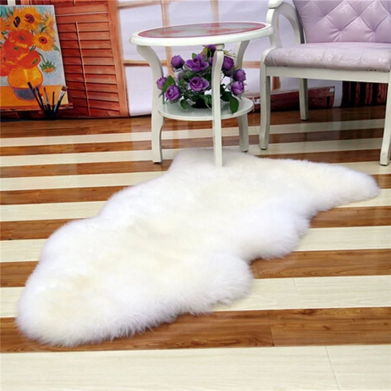 

Luxury Rectangle Square Soft Artificial Wool Sheepskin Fluffy Area Rug White Fur Carpet Shaggy Long Hair Solid Mat Home DecorD20