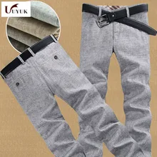 Летние модные тонкие Новые мужские повседневные хлопковые льняные мужские длинные штаны серые брюки ограниченное время