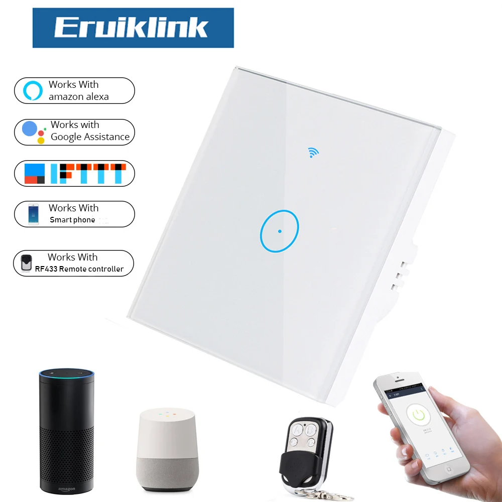 

SESOO EU Standard, Remote Switch, White Crystal Glass Panel, EU standard,Wall Light Remote Touch Switch With LED Indicator,