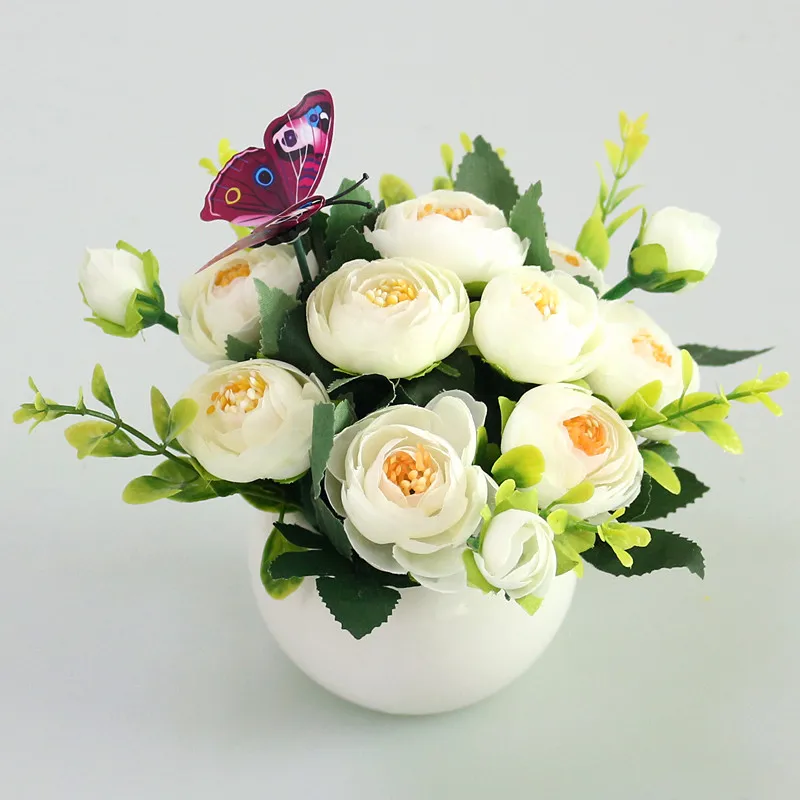 Flone Mini Artificial Small Potted Plants Silk Flower Simulation Flower Bonsai Home Wedding Party Decoration Fake Flowers (17)