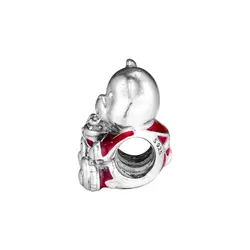 Бусы Рождественский медведь 100% Серебро 925 пробы красный эмалевые подвески в форме шаров для ювелирных изделий Fit Браслеты вышитый бисером
