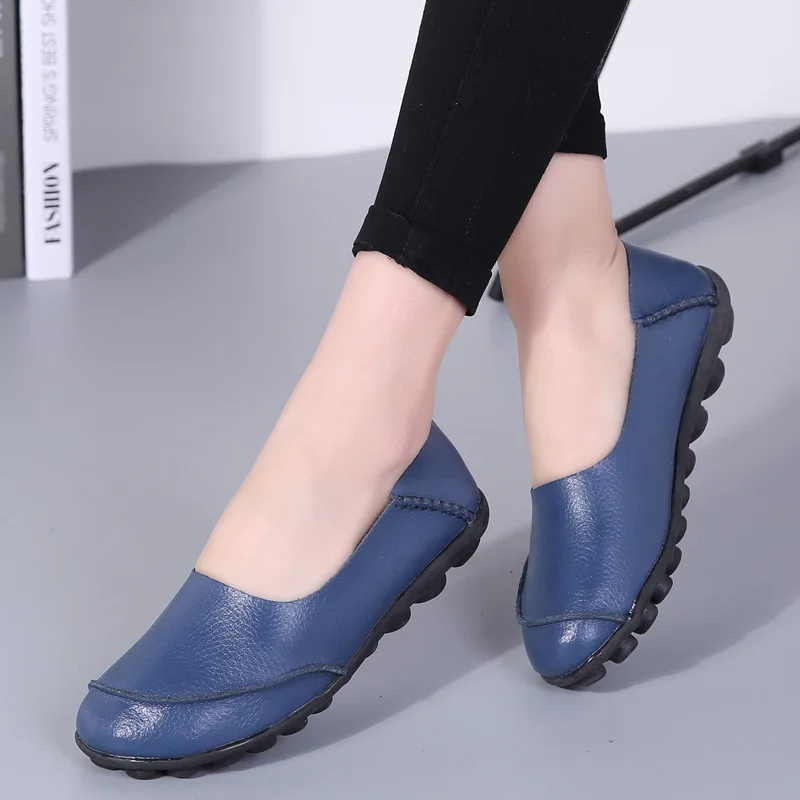 Women Flats Shoes Woman New Moccasins Loafers Women Casual Shoes Genuine Leather Fashion Classic Driving Woman Footwear - Цвет: Dark blue