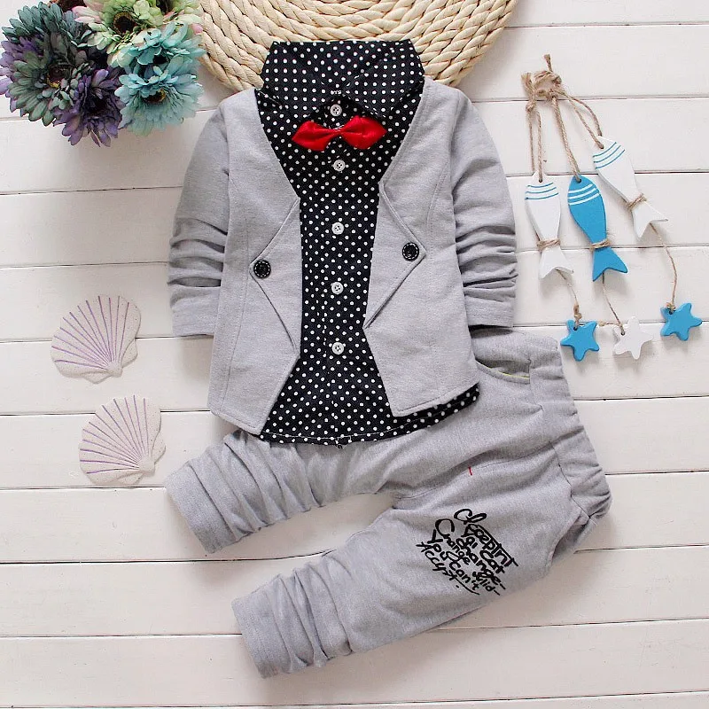 BibiCola комплекты одежды для маленьких мальчиков Детский галстук-бабочка футболки+ брюки детский хлопковый кардиган комплект из двух предметов