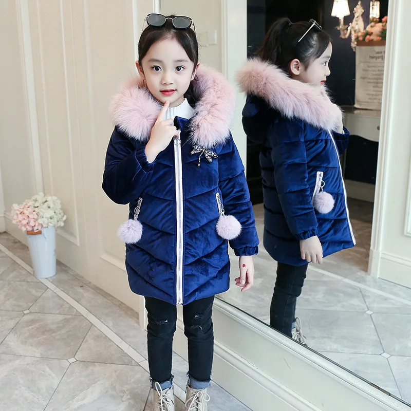 

girls winter parkas casual solid cotton kids girl jacket long zipper hooded girl outerwears 4 6 8 10 12 14 Y Children Clothing