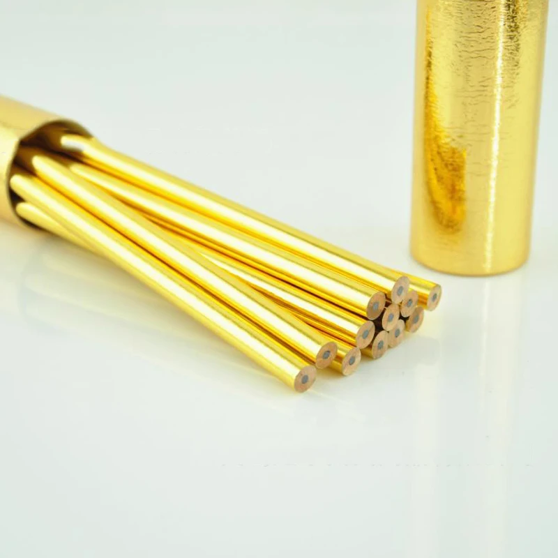 New Arrival 12 pcs/lot Gold Plated Wooden Pencils High Quality HB Gold