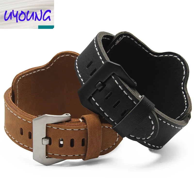 

22mm24mm new 1: 1 original quality leather strap bracelet cuff strap watch black / brown decorative style belt for Pa
