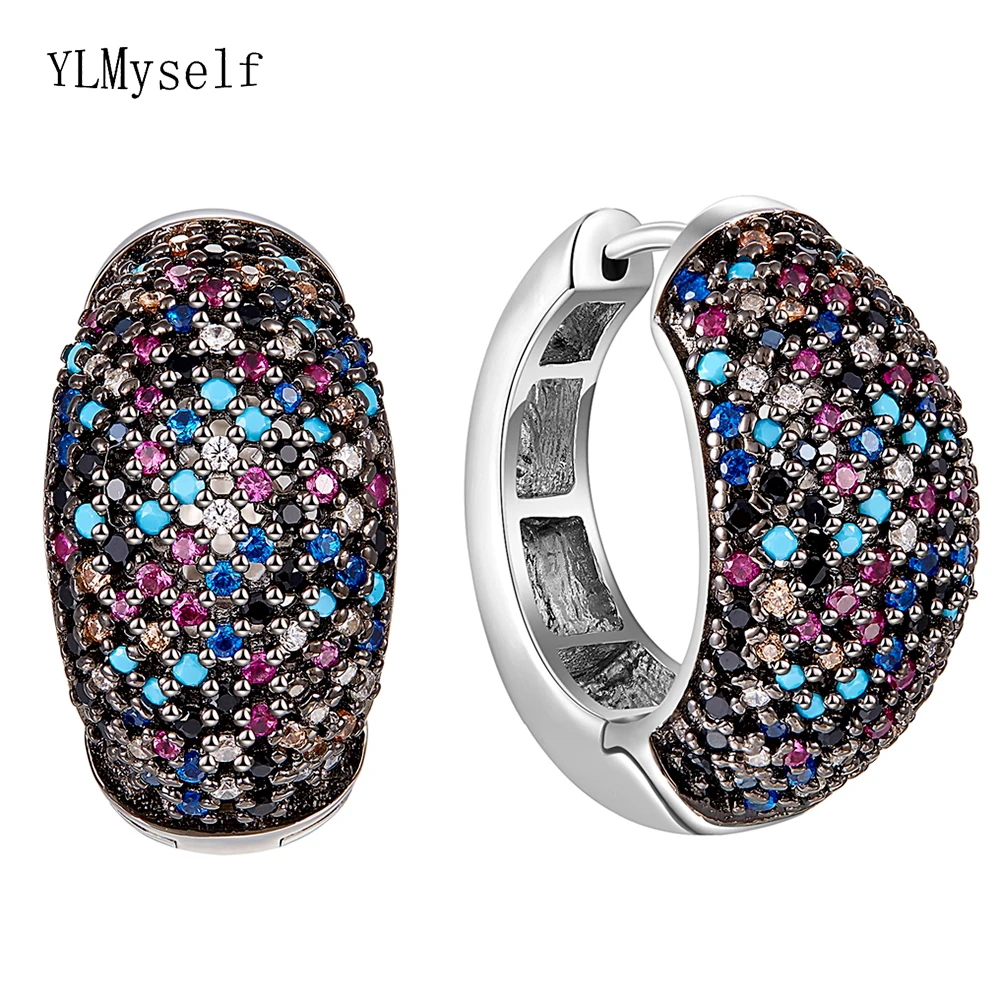 

Real 925 Sterling Silver Hoop earring Color Zircon Oval Shape Earrings for Women Expensive High Grade Silver CZ Jewelry