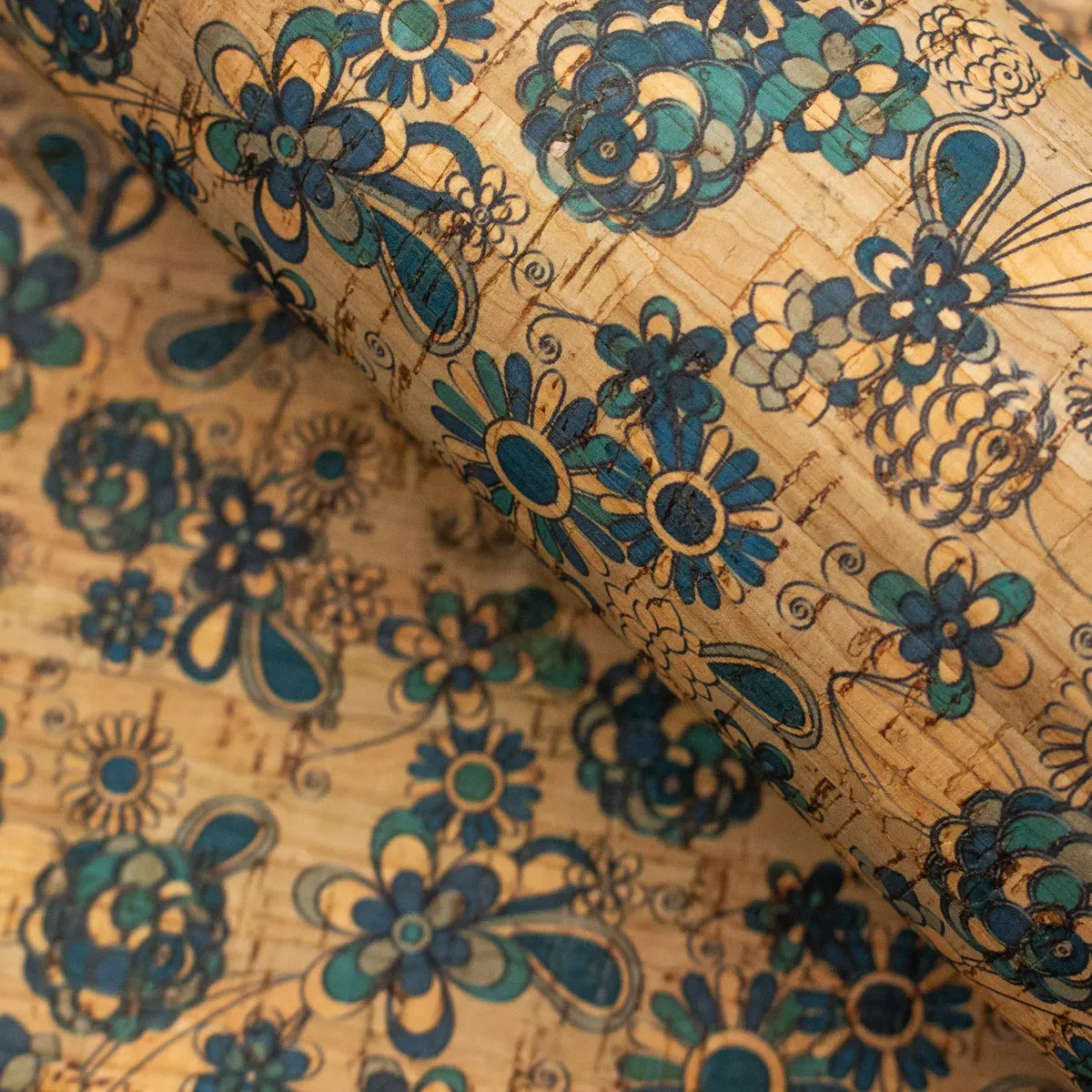 From Portugal Natural cork fabric patterned green flower designs Cork
