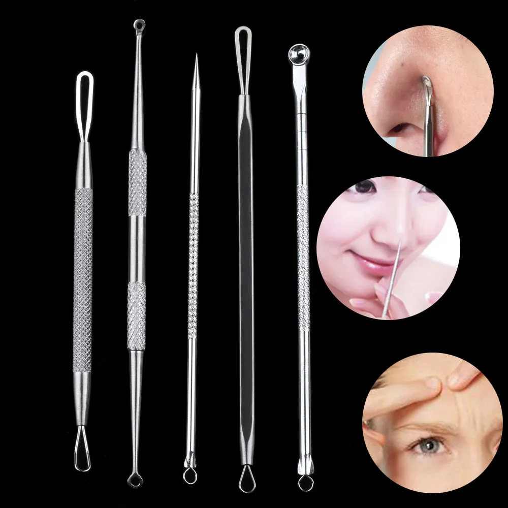 

5Pc/Set Blackhead Whitehead Remover Blemish Acne Treatment Pimple Extractor Needle Tool Kit Makeup Cleaning Set