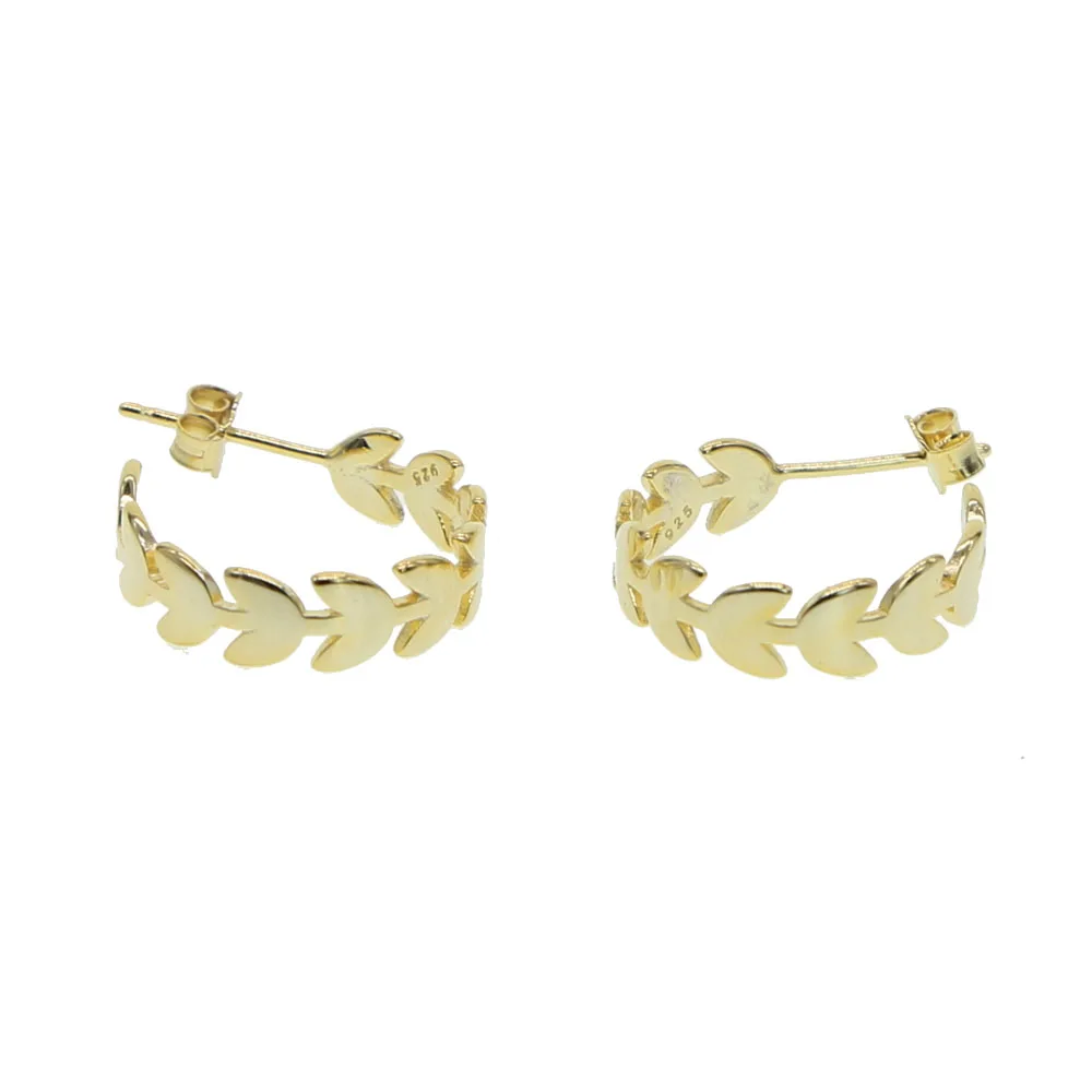 

100% 925silver Fashion CUTE Earrings delicate goldo Tree leaves Shape Gold Color elegant Earrings Women simple Jewelry Wholesale