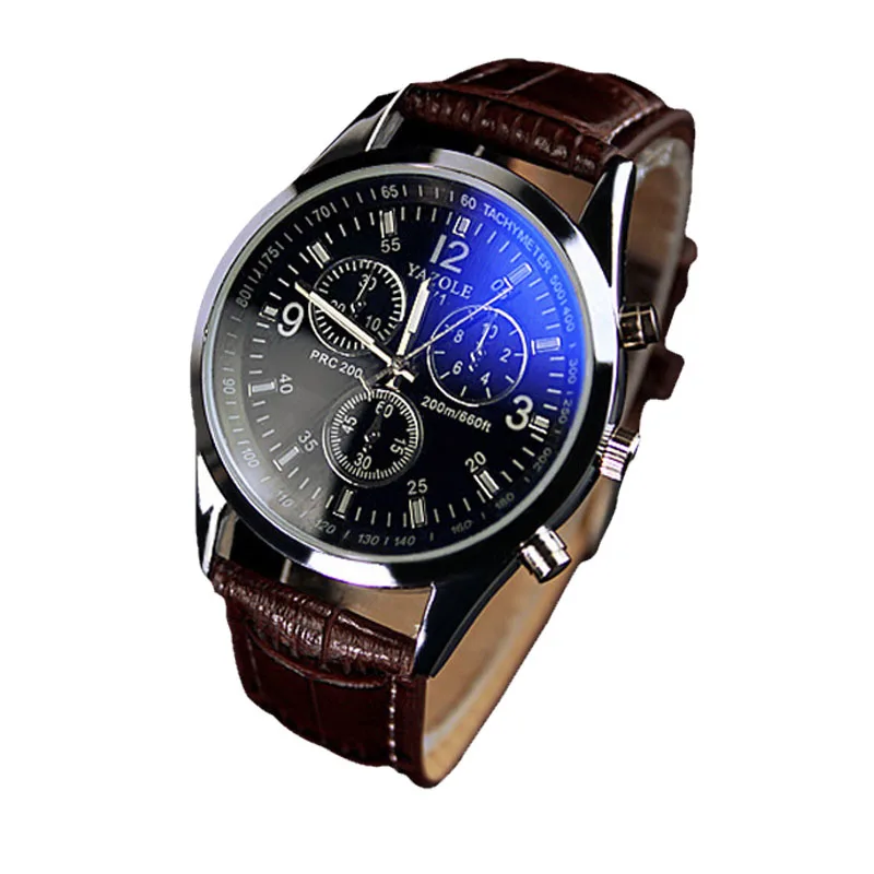 Роскошные модные мужские часы из искусственной кожи, стекло Blue Ray кварцевые аналоговые часы, и# D