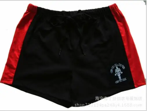 Мужские хлопковые свободные спортивные шорты для бега, баскетбола - Цвет: black with red