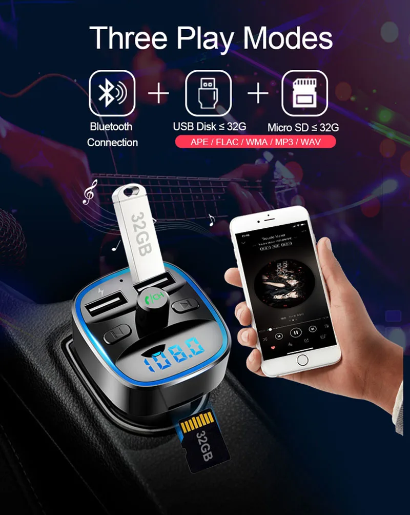 

FM Transmitter Bluetooth Car Kit MP3 Player LED Dual USB 4.1A Car Charger Voltage Display Micro SD TF Music Playing for Vehicle