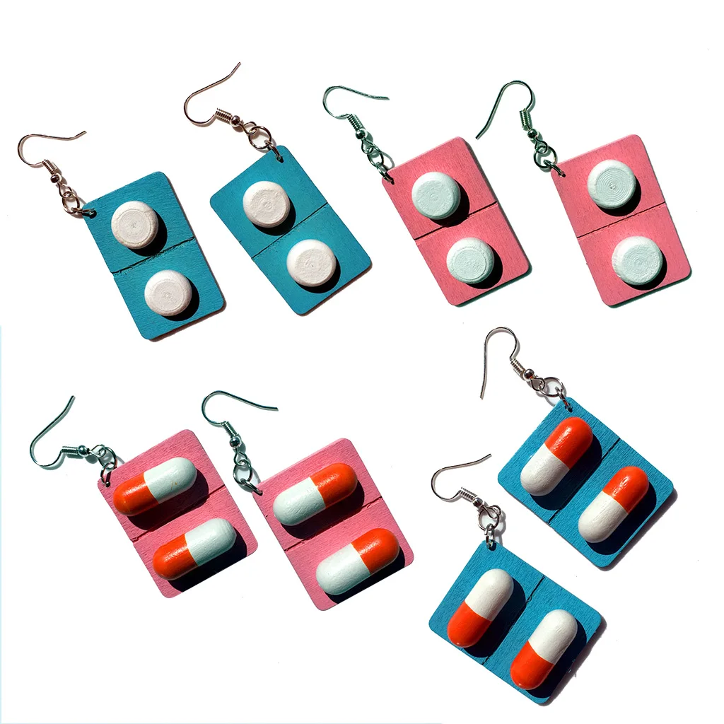 1 Pair Wood Capsule Pill Board Earrings Minimalism Concise Design