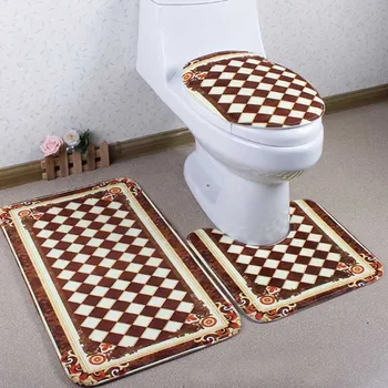 

Home Decoration Non Slip Velvet Toilet Fashion Three Piece Set Toilet Lid Cover Absorbent anti-skid Floor Carpet WC Carpet