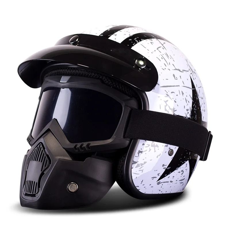 BYE мотоциклетный шлем мотоциклетный Ретро винтажный Мото шлем круизер чоппер Скутер 3/4 открытый шлем с пузырьковым козырьком - Цвет: 06 Helmet with Mask