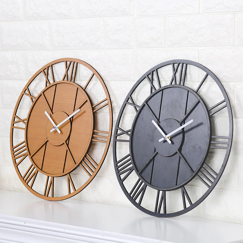 US $24.40 Silent Wooden Wall Clock Classic Retro Style Wood Clocks European Simple Timepiece For Living Room Study Bedroom Home Decoration